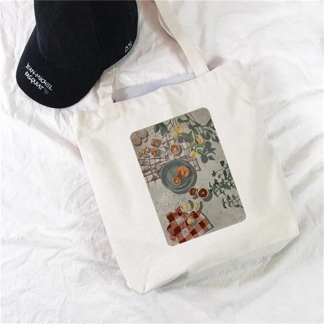 Белая простая сумка для покупок Милая сумка с принтом Kawaii Сумка для покупок Harajuku Холщовая сумка для покупок Сумка для девочек Сумка на одно плечо для женщин