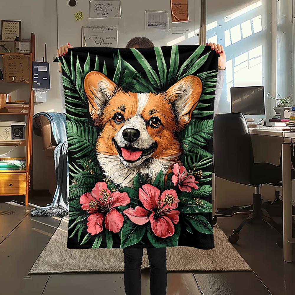 1Pc Corgi Print Flannel Blanket, High quality Comfortable for All Seasons, Home Decor, Warmth and Comfort, Perfect for Christmas Gifts