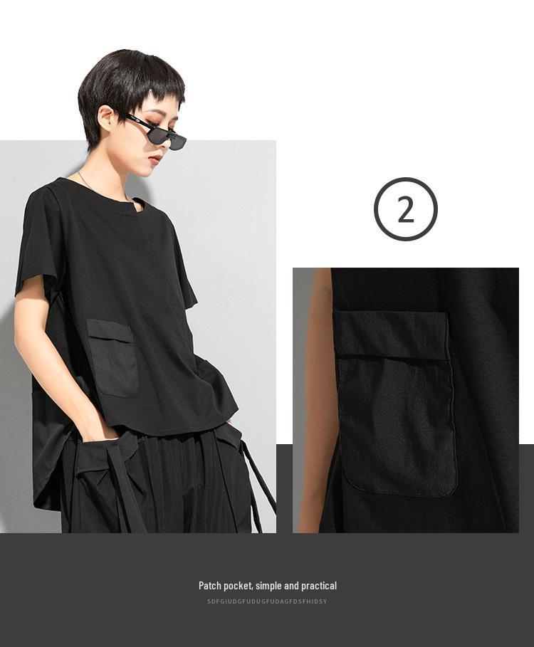 Women's Asymmetrical Swallowtail T-shirt - Dark, Round Neck, Casual & Versatile Trend