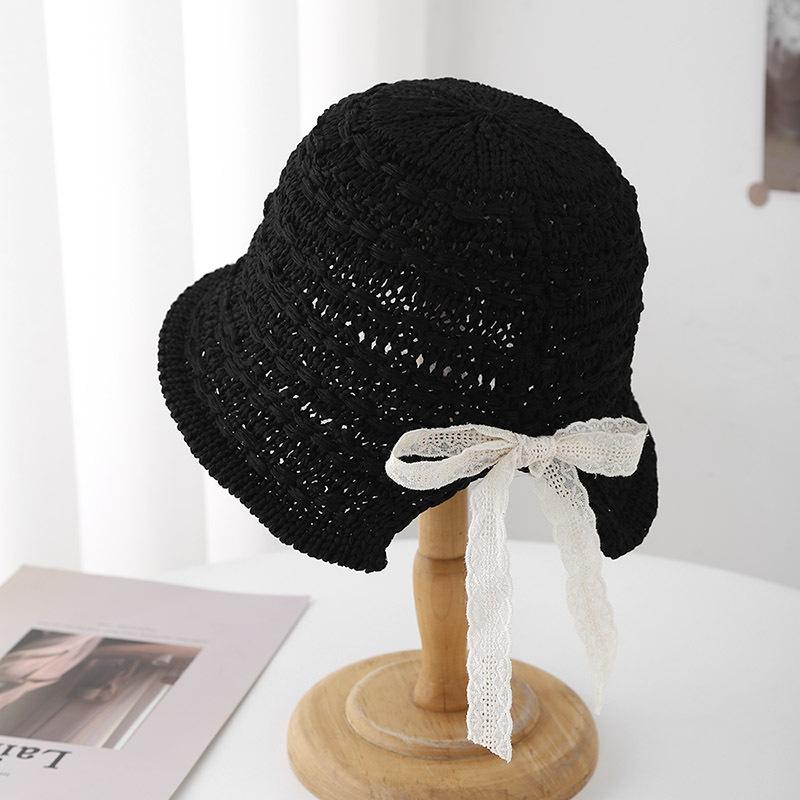 Cottagecore Bucket Hat Women Crochet Lace Bow Detail Korean Summer Cap with Breathable Knit for Beach Weddings & Picnic Sun Hat