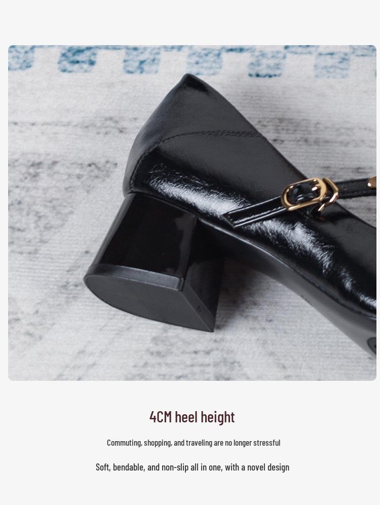 2025 Autumn Black Leather Mary Jane Shoes: Versatile, Pointed Toe, Low-Cut, Low Block Heel, Comfortable, Elegant for Women