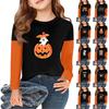 Футболки с длинным рукавом для девочек на Хэллоуин, детские осенние топы с круглым вырезом, базовые футболки 2-11 лет