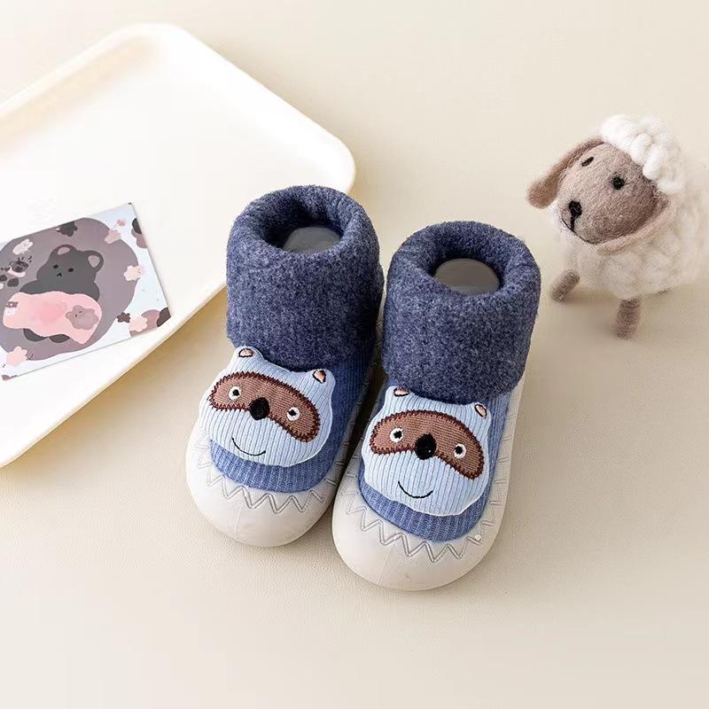 Newborn Baby Toddler Shoes Spring and Autumn Moving Season Cartoon Fleece Thickened Indoor Non-slip Soft Sole Indoor Floor Shoes
