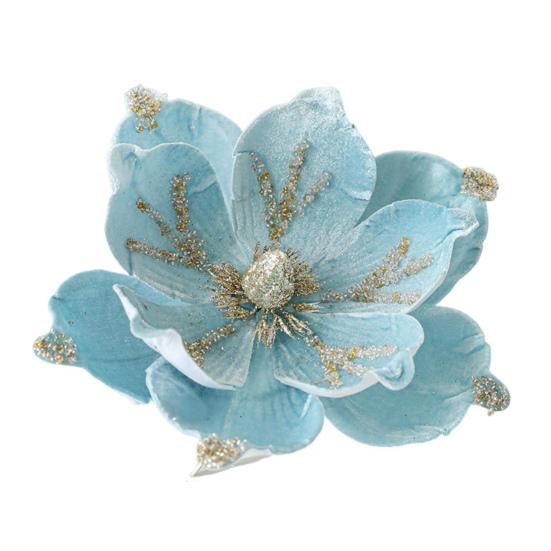 Artificial Poinsettia Flower Picks Velvet Glitter Magnolia Flower with Stem Christmas Tree Ornaments for Xmas New Year Party Wedding Holiday Decor