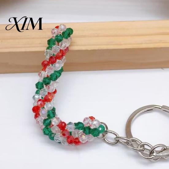 Handcrafted Keychain Handmade Christmas Beaded Keychain, Xmas Tree Wreath Gift Box Bell Key Ring Santa Keyring, Backpack Hanging Decor for Party