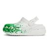 Crush Clog EVA Distressed Fluid Ink Splash Feeling Gift Box Hole Shoes Unisex White Dark Green