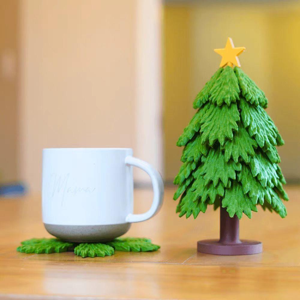 Press Christmas Tree Coaster Foldable Leaf Base Cup Mat Christmas Tree Quirky Toys Children Girl