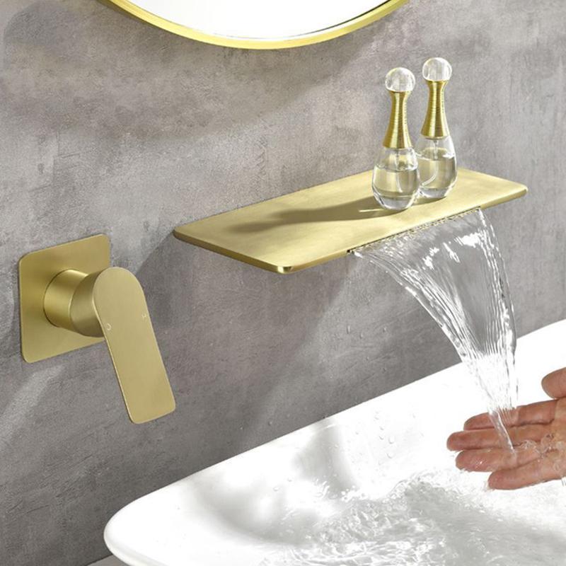 Латунный настенный водопадный смеситель для раковины в ванной комнате, скрытый монтаж, смеситель для раковины, смеситель для ванны, смеситель для наполнения ванны