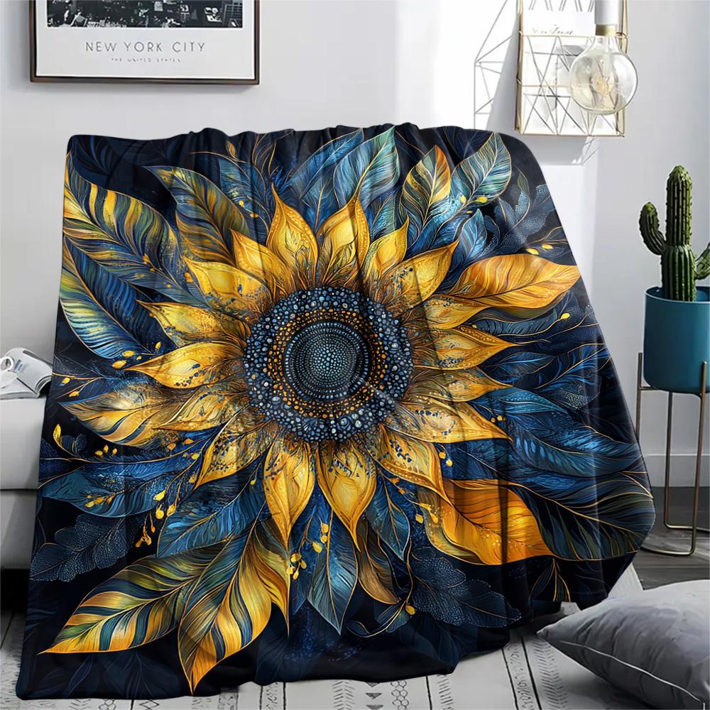 Sunflower Print Flannel Blanket, High quality Comfortable for All Seasons, Home Decor, Warmth and Comfort, Perfect for Christmas Gifts