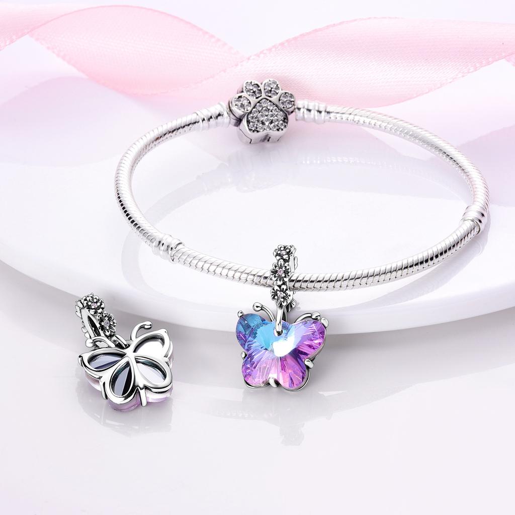 Color Enamel Hummingbird Flamingo Bird Butterfly Flower Beads Charm Fit Bracelet Necklace Copper Plated Women Jewelry Making