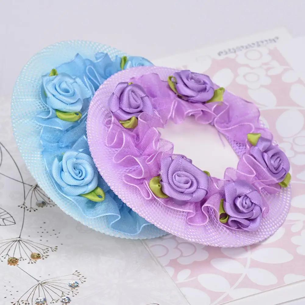 Women Girl Bun Cover Snood Hair Net Hair Nets Latin Ballet Dance Crochet Snoods Accessories With Flower
