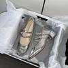 French Thick Heel Silver Single Shoes Women's Spring and Autumn Mid-heel 2025 New Fairy Evening Breeze with Skirt Mary Jane High Heels