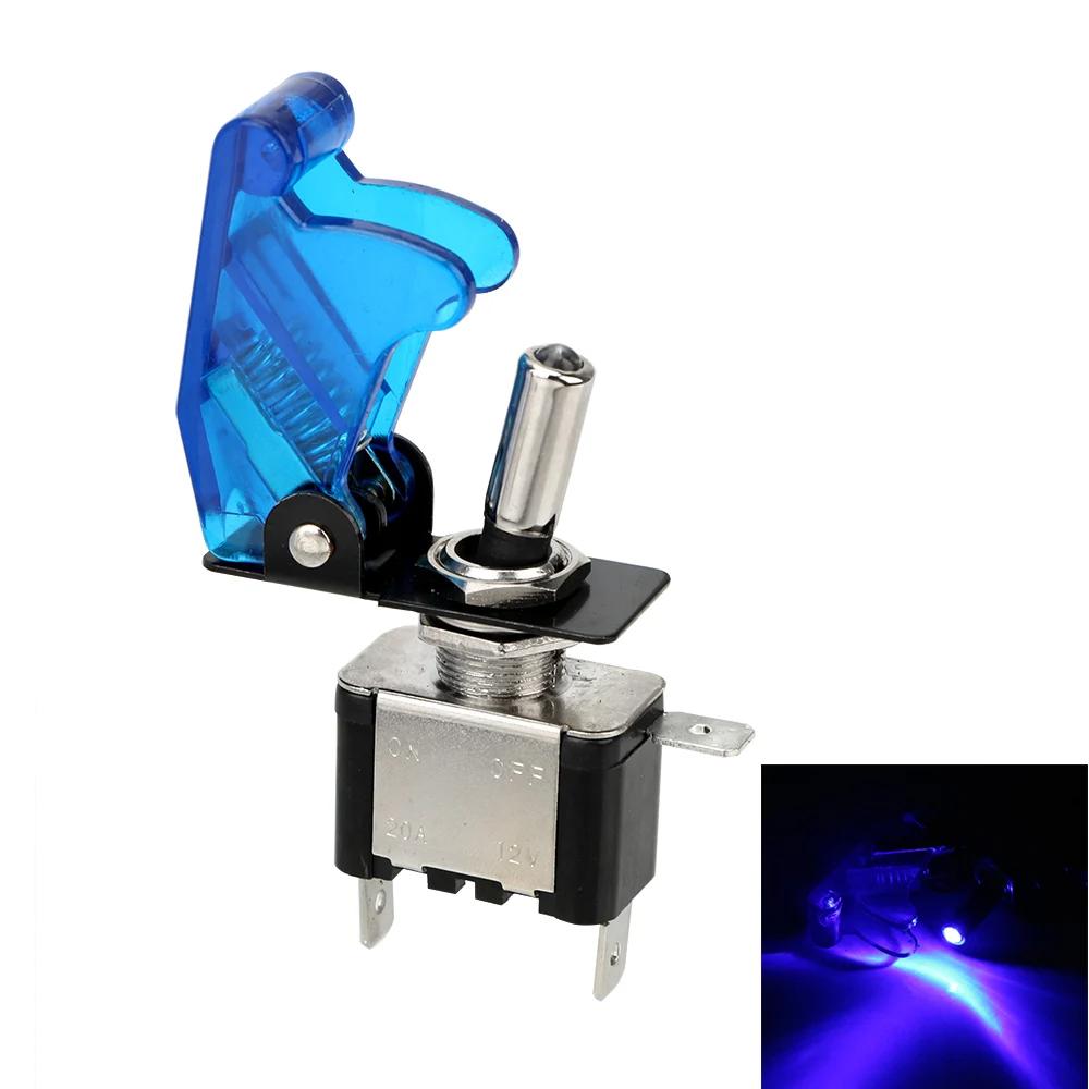 Светодиодный тумблер ВКЛ Выкл 12В с синей подсветкой, авиационный защитный кожух, сверхмощный 20А SPST 3-контактный кулисный переключатель для автомобилей, грузовиков