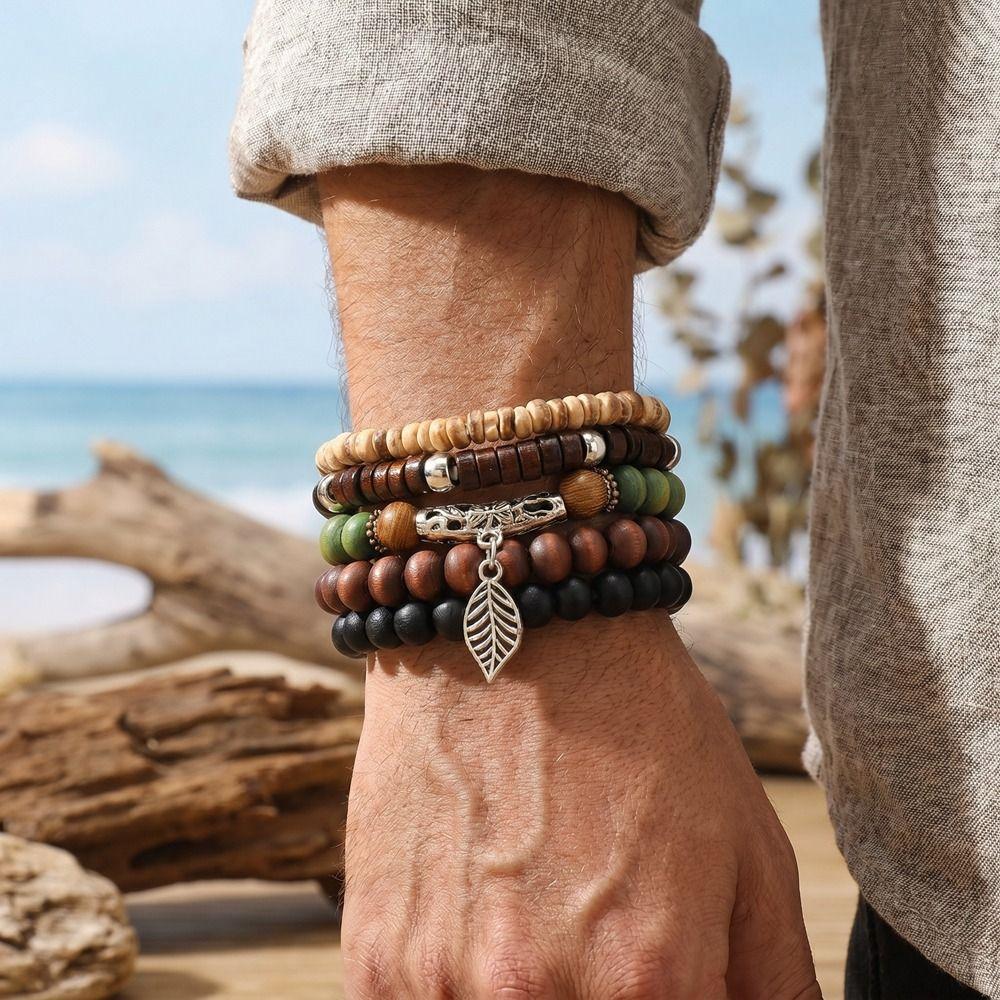 Vintage Wooden Bead Bracelet Bohemia Retro Bracelet Fashionable Stretch Bracelet Daily Wear