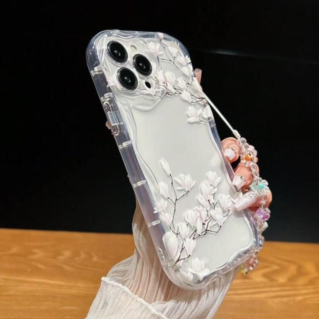 Ветвь с белыми цветами подходит для чехла на мобильный телефон iphone17pro Apple 15 противоударного 14 ремешка 13promax нового 16x.