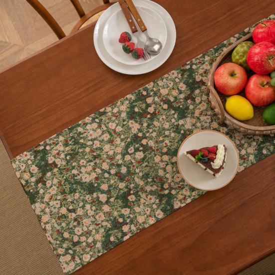 Рождественская зеленая жаккардовая скатерть-дорожка с кисточкой, декоративный праздничный флажок для стола, украшение обеденного стола для дома, ресторана, бара, кухни