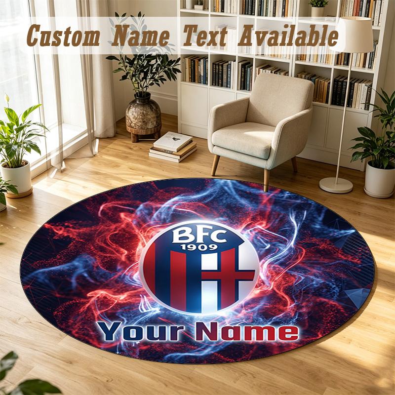 Round Rug Custom NameBologna FC Pattern Non Slip Carpet Home Floor Decor