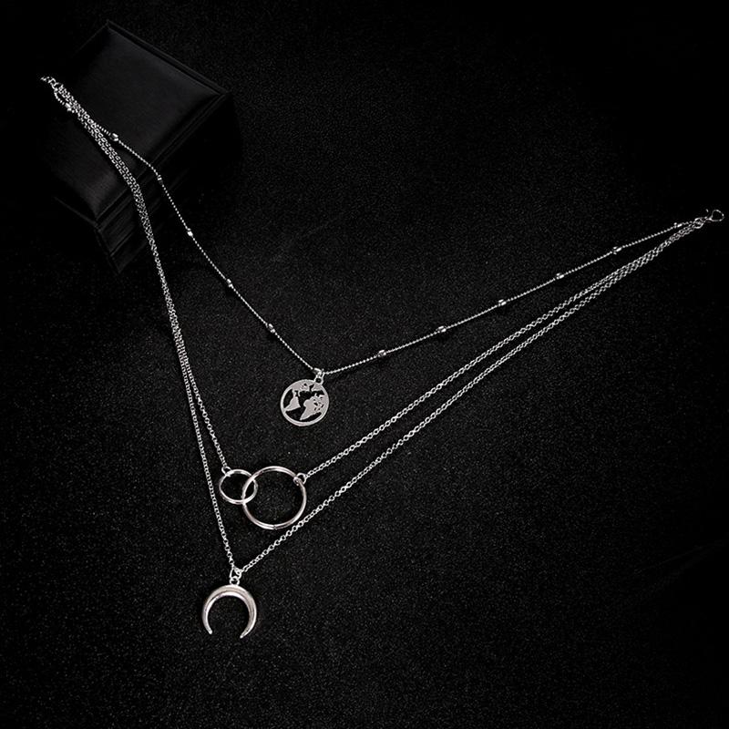 Женское ожерелье, многослойное ожерелье с подвеской в виде полумесяца и карты, модное ожерелье