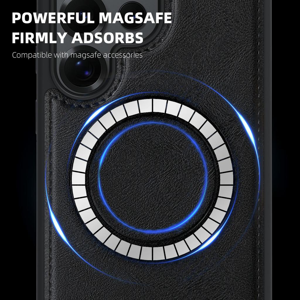 For Samsung Galaxy S25 Ultra Case Compatible with MagSafe Leather Back Phone Cover