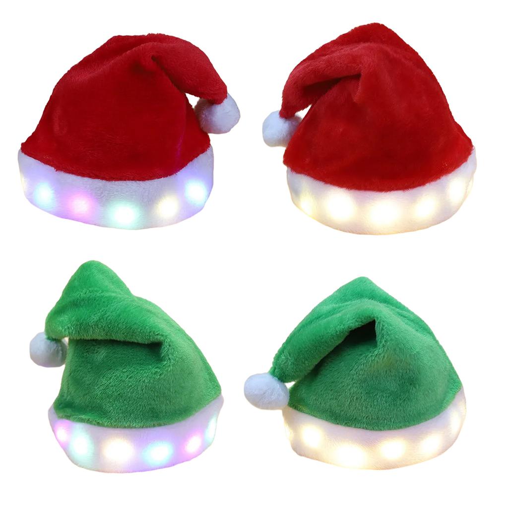 Plush Santa Hat for Christmas Party Gathering Seasonal Holiday Props Santa Cap Festival Decoration Lightup Santa Hat