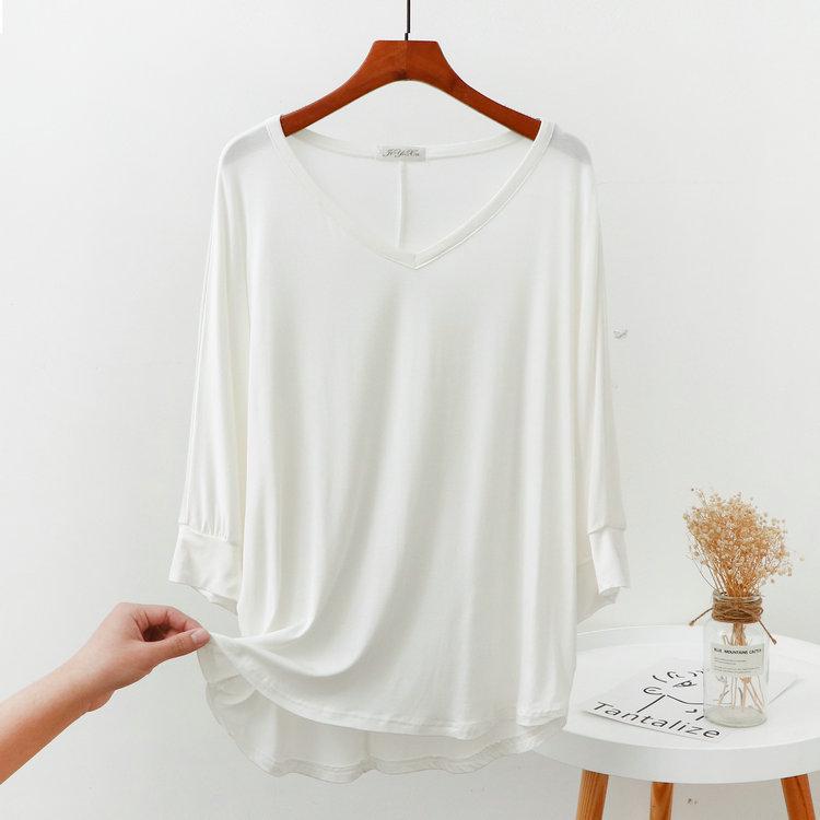 Women's Modal Loose Half-Sleeve Summer Bottoming Shirt: Lightweight, Pajama-Style, Large Size, Short Front, Long Back.