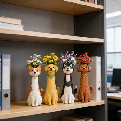 Ручная работа Оригинальная ваза для цветов в виде собаки Причудливая цветочная ваза из смолы в форме собаки для стола Книжной полки В помещении На улице Декор для дома Сада