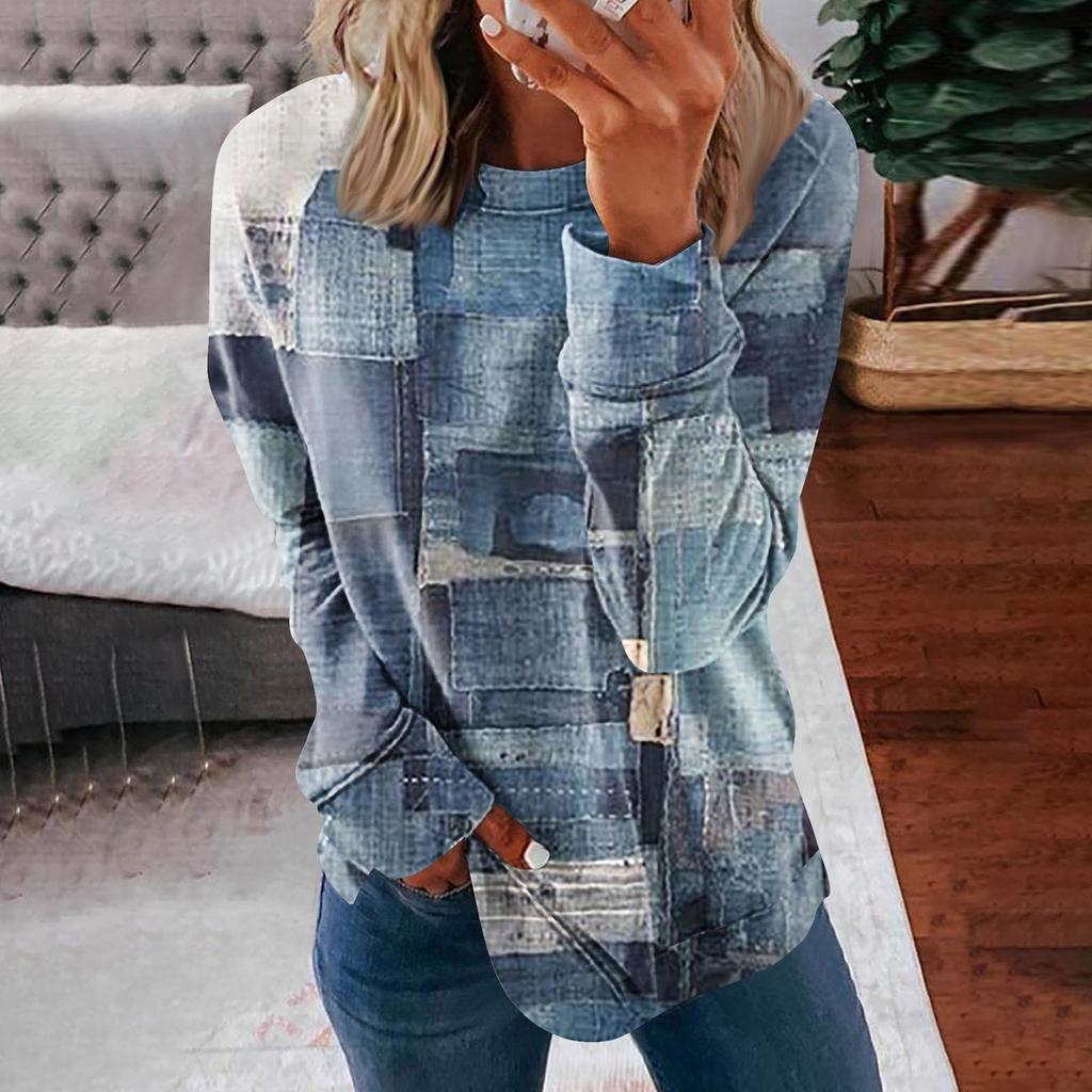 Женские топы с круглым вырезом, хлопковая женская повседневная модная блузка с длинным рукавом и круглым вырезом с цветочным принтом, пуловер