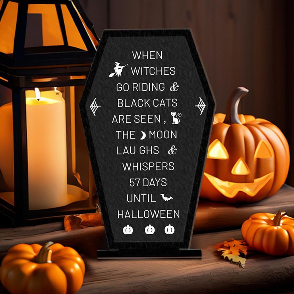 Halloween Table Sign Halloween Tabletop Wood Coffin Sign Board Festive Scene Props Display Scary Message Board For Farmhouse