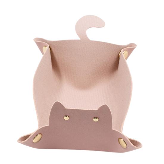 Лоток из искусственной кожи с милым котом, складная металлическая пряжка, водонепроницаемый большой вместительный настольный органайзер для монет, ключей, ткани, органайзер для хранения наушников, держатель