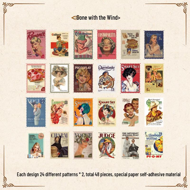 Винтажные литературные марки-наклейки - Серия «Музей филателии» для журналов и поделок DIY