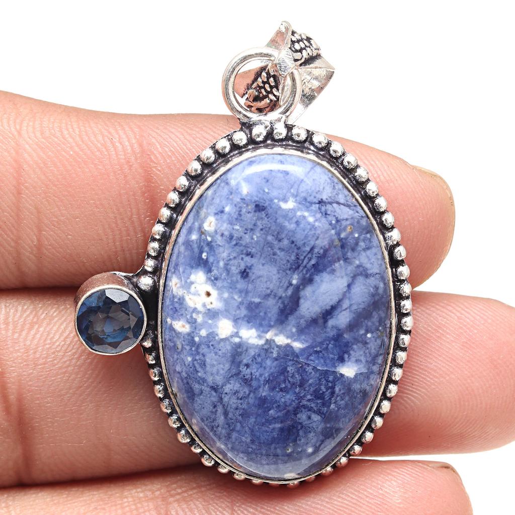 Pendant Blue Sodalite TanzaniteGemstone Valentine'Day Gift Silver Jewelry 2"