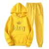 Men Women Couples Hooded Sweatshirt Set Loose Long Sleeve Fleece Sportswear Pants Casual Winter Outfit