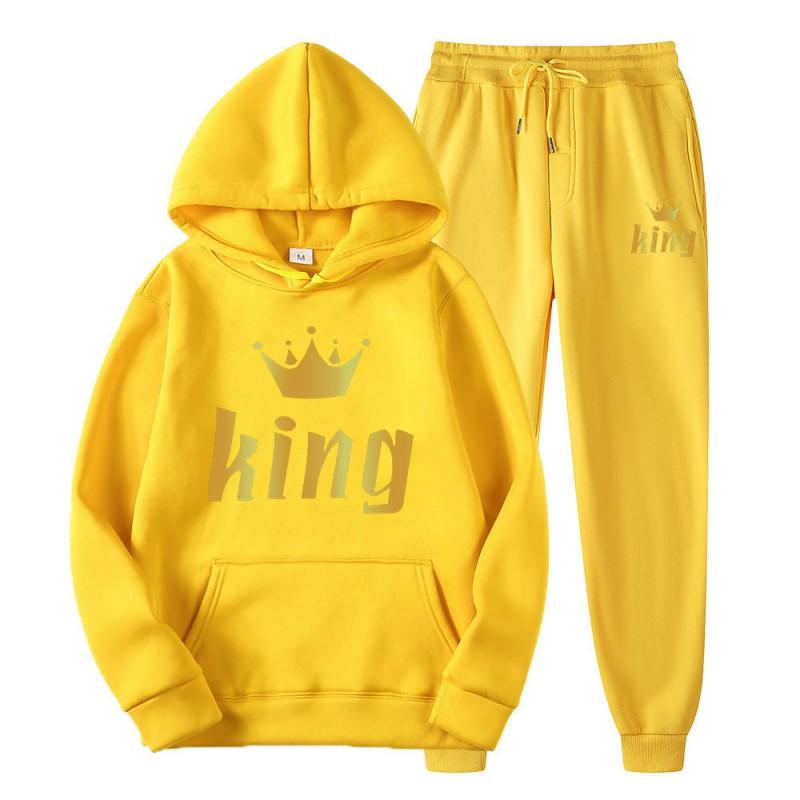 Men Women Couples Hooded Sweatshirt Set Loose Long Sleeve Fleece Sportswear Pants Casual Winter Outfit