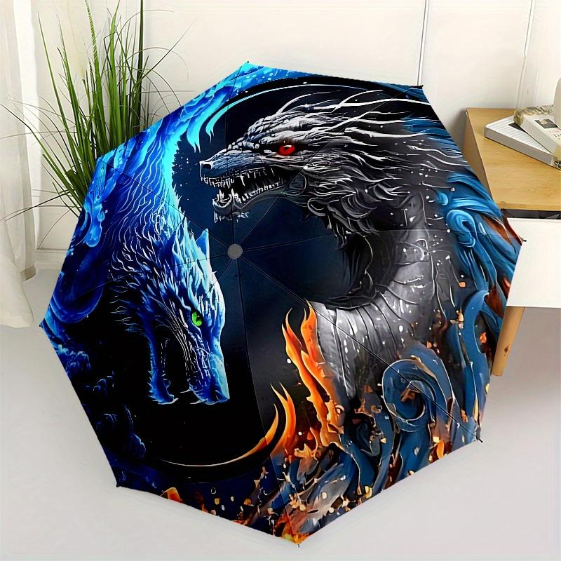 Yin Yang Dragons: Water & Fire Fantasy ArtworkUmbrella, Portable 3-Fold Compact Umbrella for Men & Women Gift
