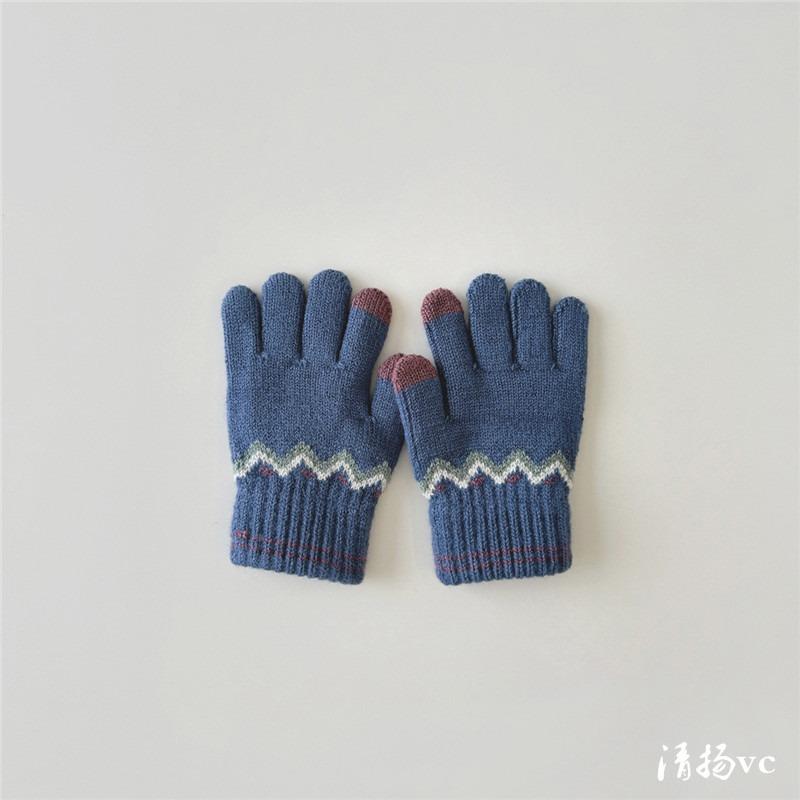 -Year-old Children's Gloves Retro Knitted Gloves Boys and Girls Winter Warm Baby Wool Finger Gloves