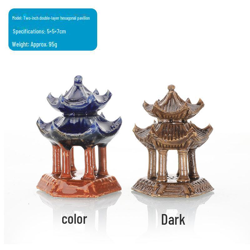 Ландшафтное оформление аквариума: Каменная скала и керамический павильон с водопоглощающим орнаментом для бонсай