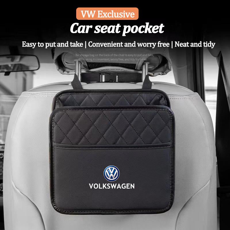 2026 Hot Valve Stems Caps Leather Car Seat Storage Bag Garbage Box Hanging Case Organizing Tools For Volkswagen VW RLine R GTI Golf Amaro ET1