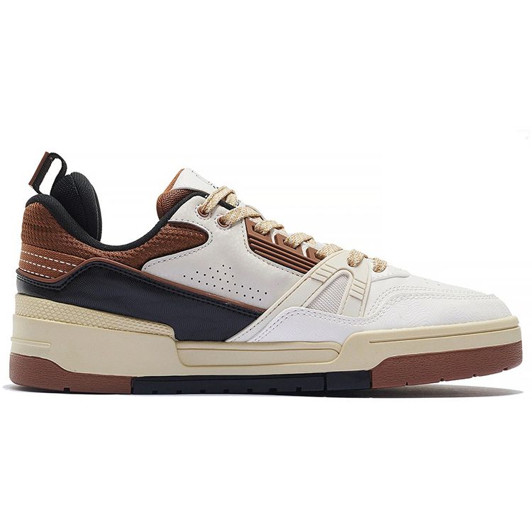 Li Ning 001 Btc низкие кроссовки для скейтбординга мужские белые коричневые AGCS103-5