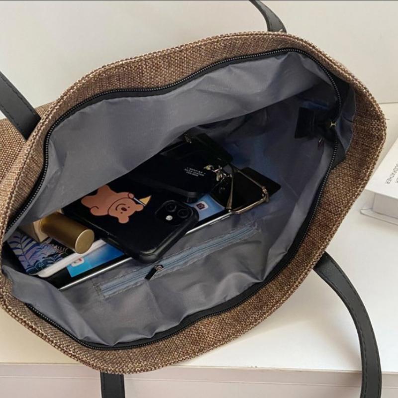 Shoulder Bag for Women Autumn and Winter Cotton Hemp Large Capacity Tote Bag Solid Versatile Shopping Commuter Handbag