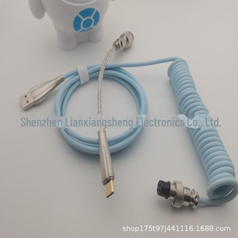 Настраиваемый светящийся металлический пружинный кабель USB-C для передачи данных для механических клавиатур