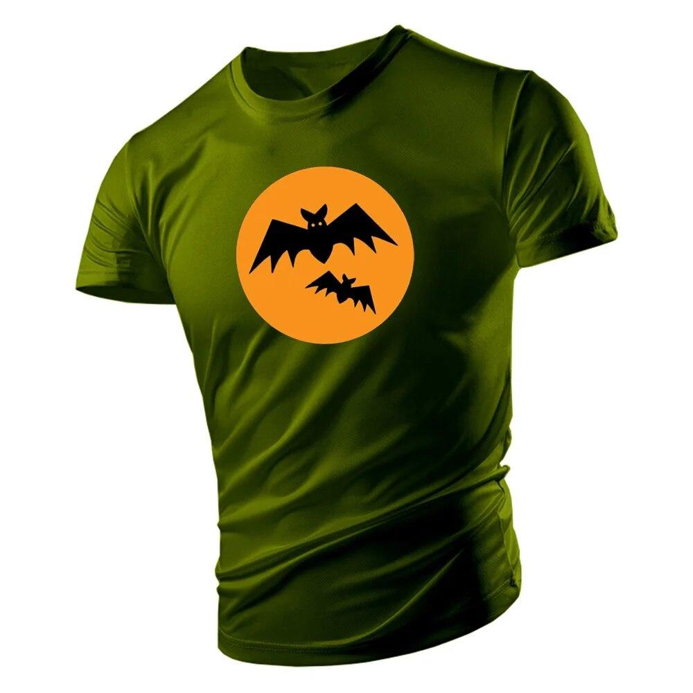 Летняя мода в спортивном стиле с круглым воротником Мужская футболка с коротким рукавом на Хэллоуин с принтом летучей мыши Harajuku Мужская свободная удобная дышащая футболка