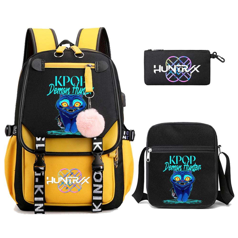 3Pcs/set Anime Cute Kpop Demon Hunters Printed Backpack with Shoulder Bag Pencil Case for Teenager Girl Boy Bookbag Large Capacity Travel Bag Kid Gift