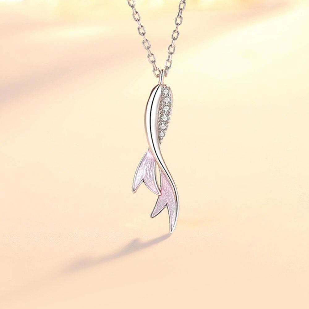 New 925 Sterling Silver Women Necklace Fashion Simple Fish Tail Pendant Beautiful Micro-set Zircon Clavicle Chain Jewelry Gift