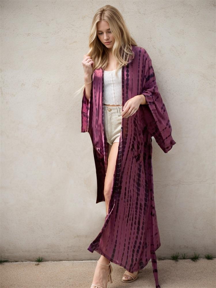 EDOLYNSA Богемный галстук-краситель в полоску, накидки на бикини, длинная туника, сексуальное платье-кимоно, женское платье больших размеров, пляжная одежда, купальный костюм, накидка Q1314