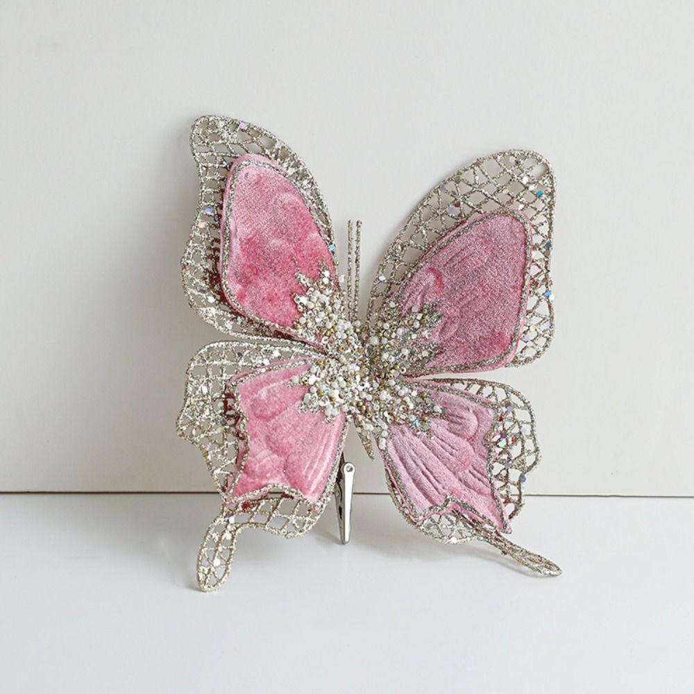 Sparkling Christmas Butterfly Pendant with Clip Glitter Holiday Decor Multicolor Flannel Xmas Tree Hanging Ornaments