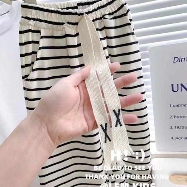 Летний комплект одежды для девочек, удобный стиль, футболка с коротким рукавом + полосатые брюки, костюм из 2 предметов для девочек, детский наряд