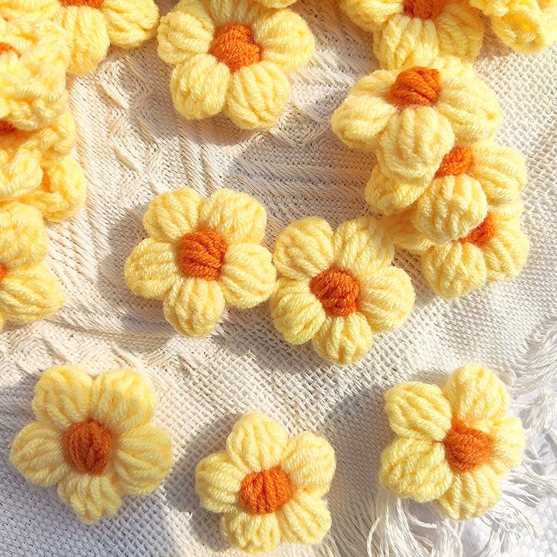 10 шт. вязаные цветы аппликация для одежды шляпа заколка для волос ручная вязка пуховый цветок своими руками нашивки декор швейные аксессуары