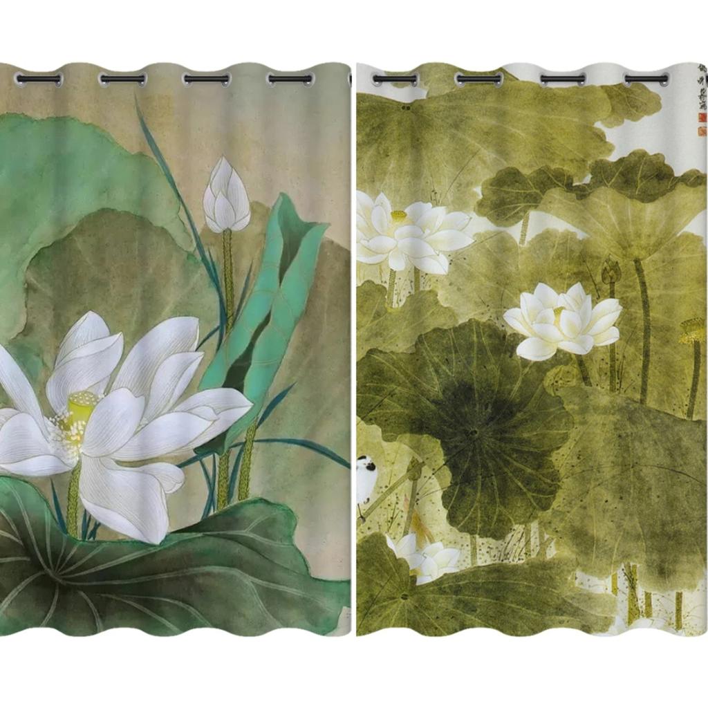 Китайский лотос от пола до потолка, занавеска с высоким затенением, украшение для спальни, гостиной, затемняющая ткань, драпировка в стиле лотоса