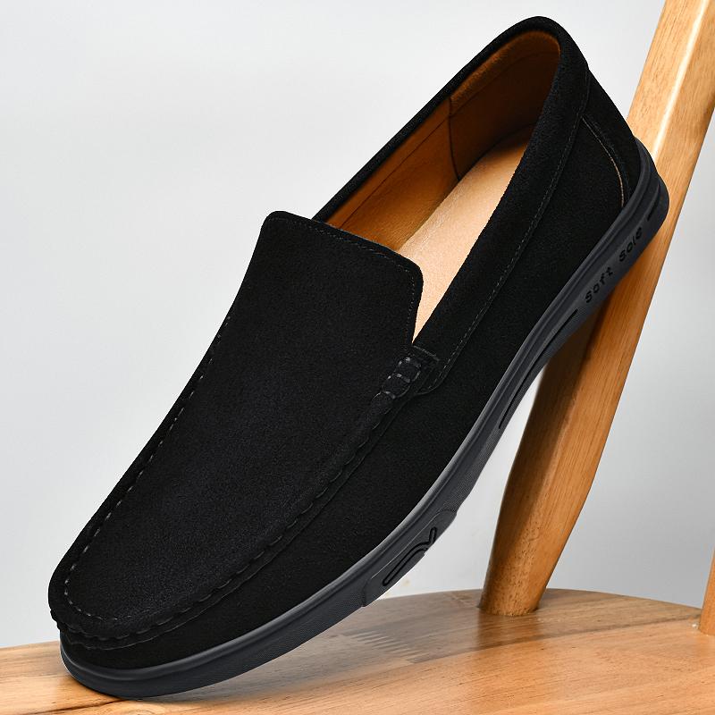 Fashion Handmade Cow Suede Leather Mens Shoes Casual Comfortable Man Slip On Leather Loafers Shoes Men Soft Sole Walking Shoes Moccasins