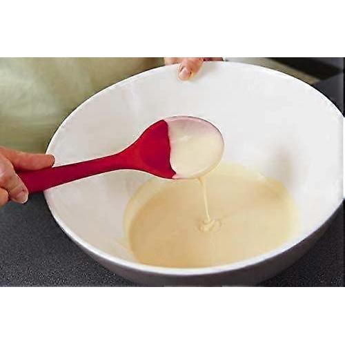 Silicone Mixing Spoon, High Heat Resistant to 480F, Hygienic One Piece Design Cooking Utensil for Mixing & Serving (Cherry Red)